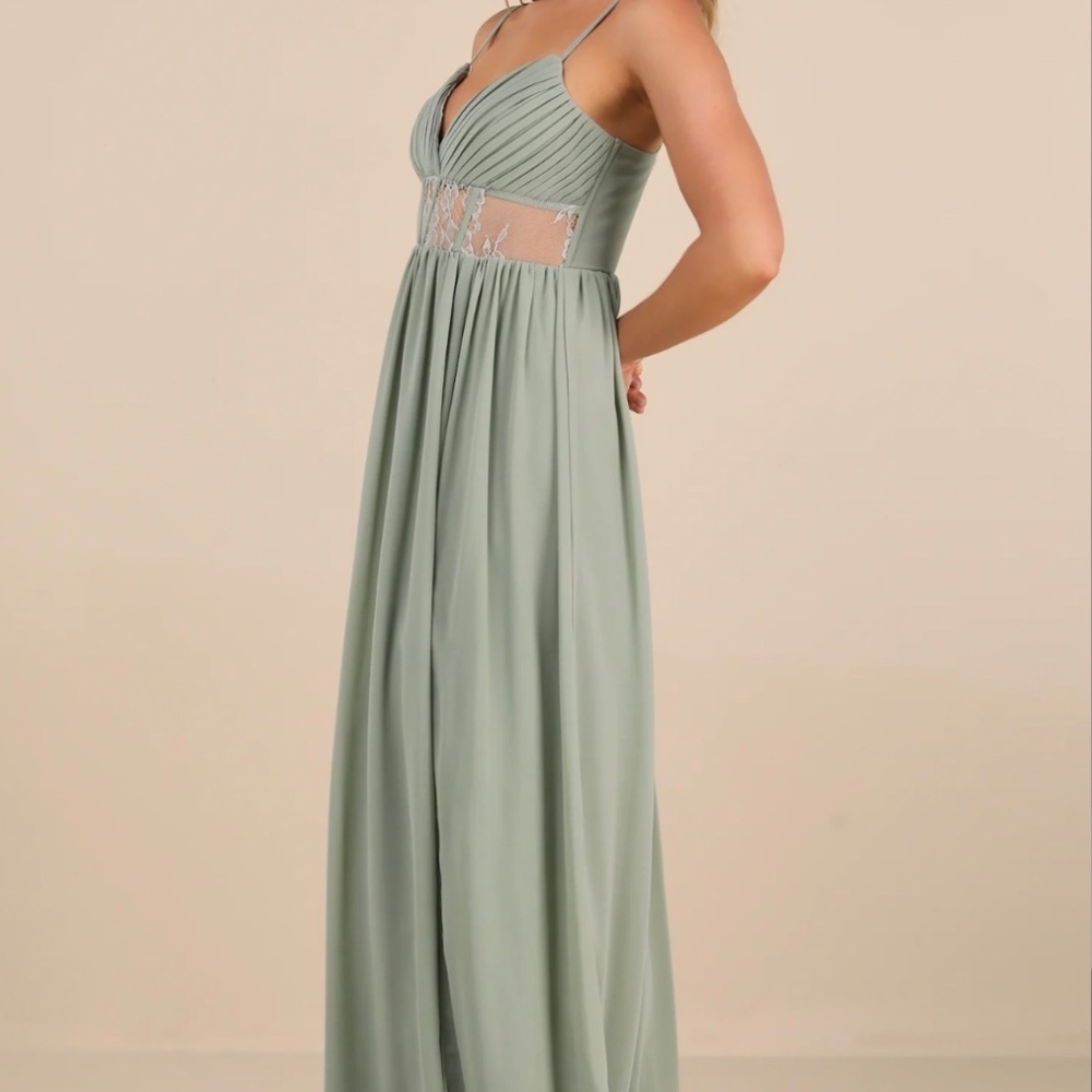 Lulu's Sage Green Maxi Dress with Lace Insets - Picture 3 of 6